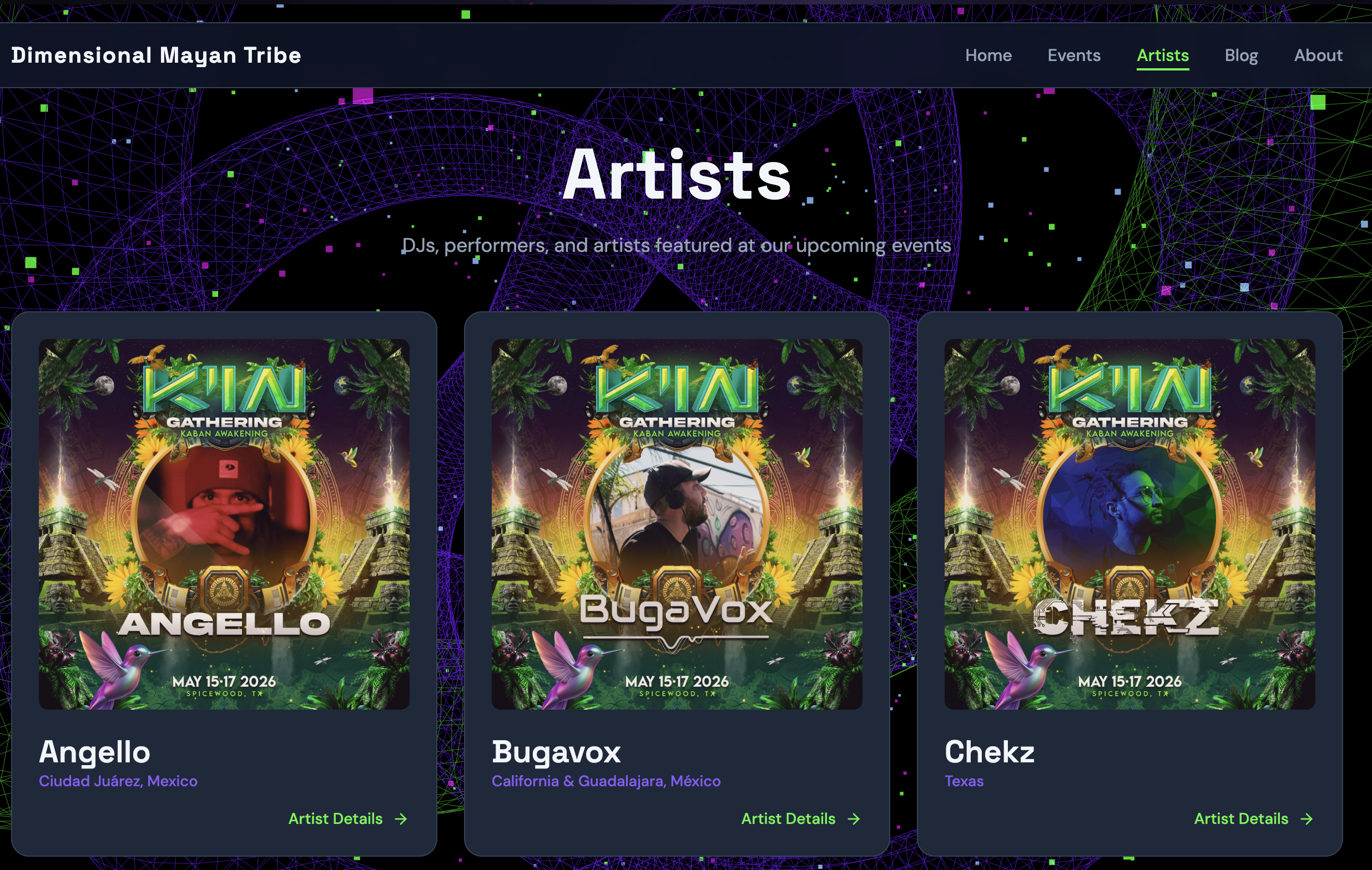 Artists page hero